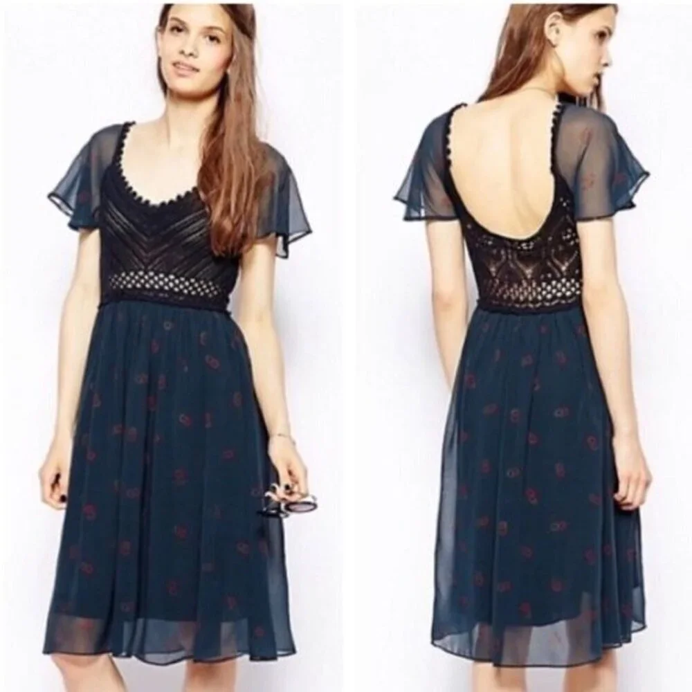 Free People Wildflowers Crochet Bodice Dress Med